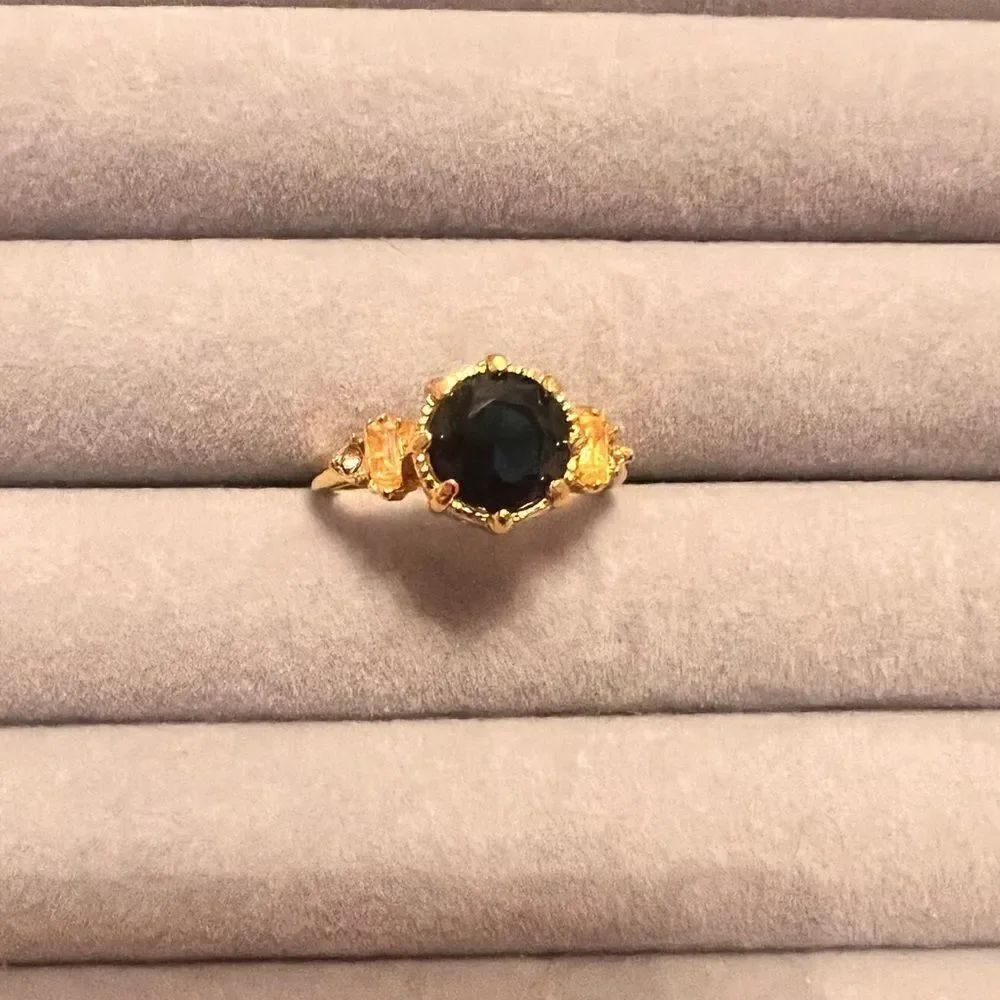 ⭐️3/$25⭐️ NEW Gold Tone Sapphire Citrine And Diamond Crystal Ring
